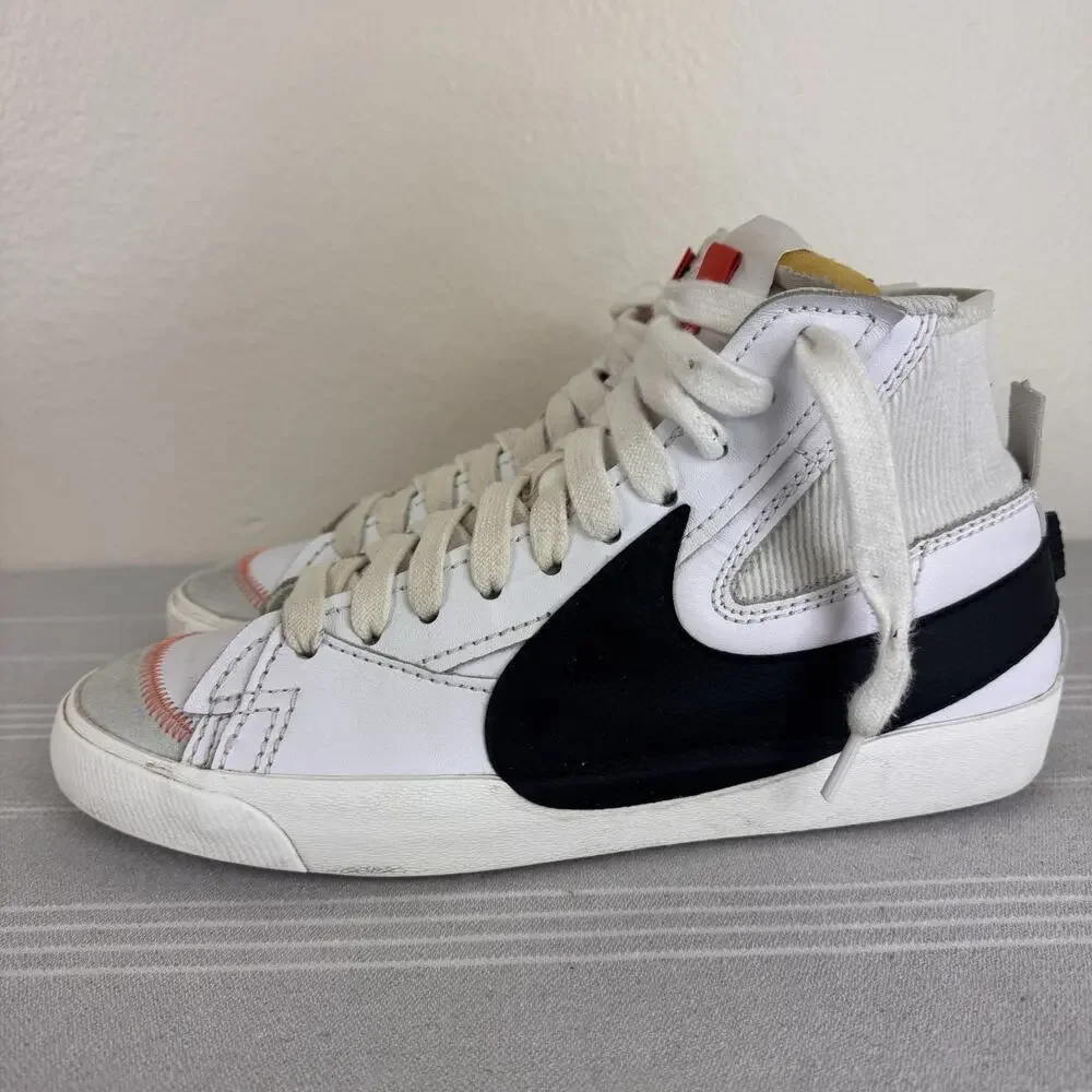 Men’s Nike Blazer Mid 77 Jumbo Swoosh Lace Up Leather Sneakers White Black 11